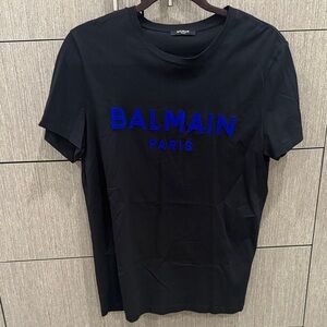 Authentic Balmain Black and Blue Logo T-Shirt